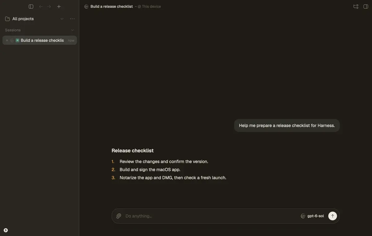 Harness with graff answering a request to prepare a release checklist.